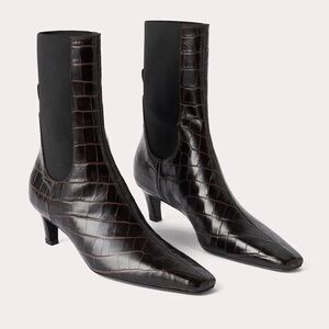⚜️ TOTEME ⚜️ Authentic Croco-embossed mid-heel boots dark brown  7US/38EU